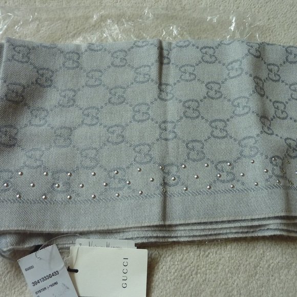 Gucci Accessories - GUCCI Ladies' GG Logo-Studded Scarf (Wool) - Gray